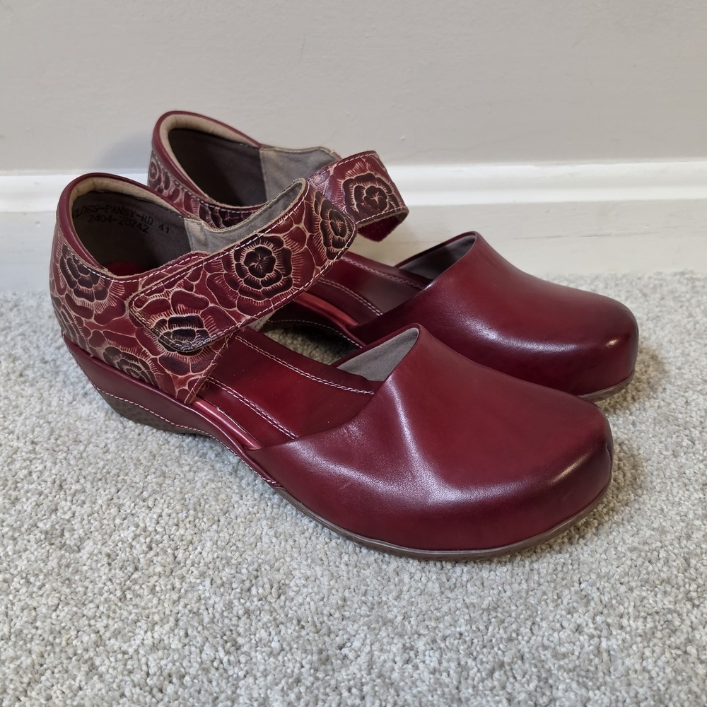 Spring Step L'Artiste Gloss Pansy Red Floral Mary Jane Comfort‎ Shoes US 9.5-10